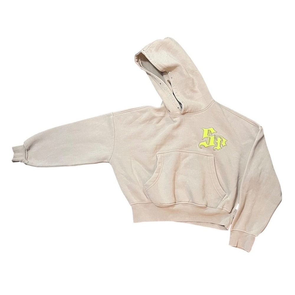 Vintage Y2K Southpole Hoodie Womens Small Tan Cropped Neon Gothic Logo Studded